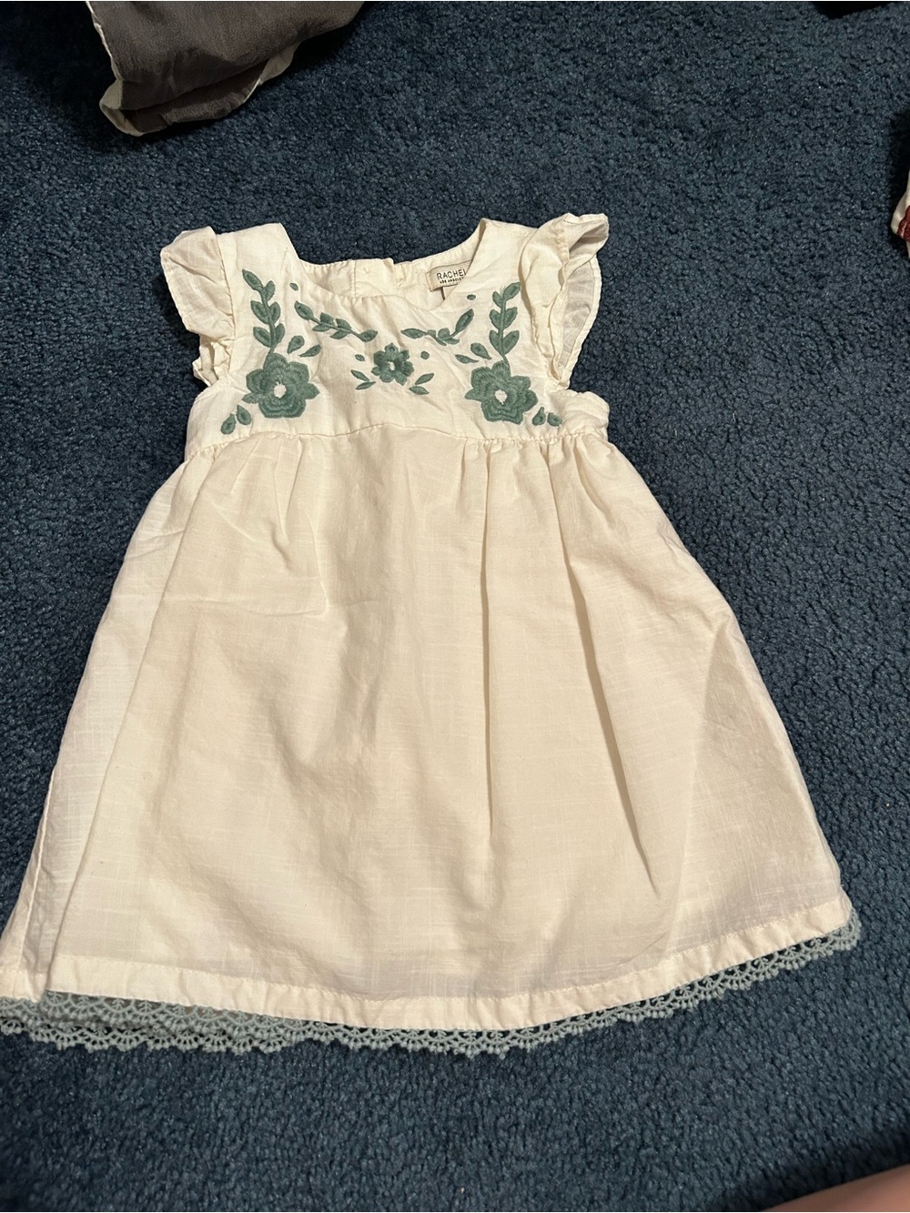 Rachel Zoe Cream Dress with Green Floral Embroidery